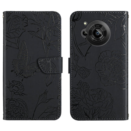 Skin Feel Butterfly Peony Embossed Leather Phone Case, For Samsung Galaxy M53, For Sharp Aquos R7, For Xiaomi Poco F4 GT