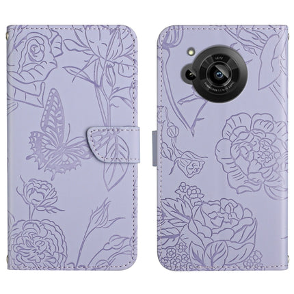 Skin Feel Butterfly Peony Embossed Leather Phone Case, For Samsung Galaxy M53, For Sharp Aquos R7, For Xiaomi Poco F4 GT