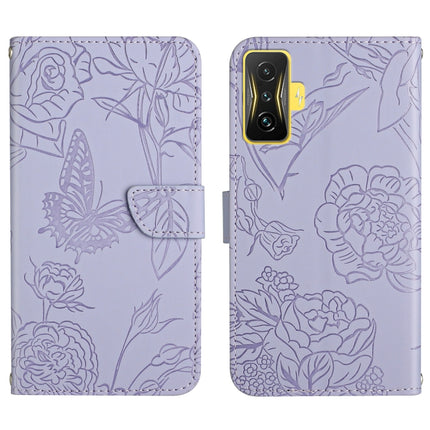 Skin Feel Butterfly Peony Embossed Leather Phone Case, For Samsung Galaxy M53, For Sharp Aquos R7, For Xiaomi Poco F4 GT