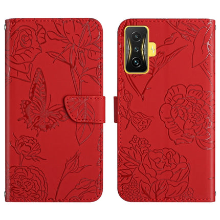 Skin Feel Butterfly Peony Embossed Leather Phone Case, For Samsung Galaxy M53, For Sharp Aquos R7, For Xiaomi Poco F4 GT
