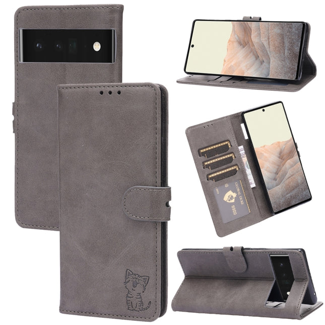Embossed Happy Cat Pattern Leather Phone Case, For Google Pixel 6a, For Google Pixel 7 5G, For Google Pixel 7 Pro 5G, For Xiaomi Redmi 10A