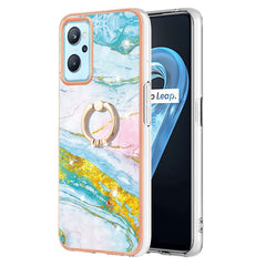 Electroplating Marble Pattern TPU Phone Case with Ring, For OPPO Realme 9i / A36 / A96 4G