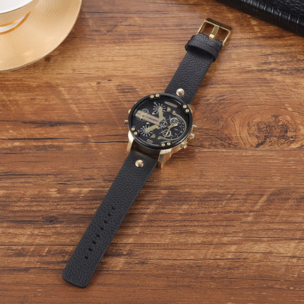 CAGARNY 6820 Round Large Dial Leather Band Quartz Dual Movement Watch For Men