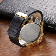 CAGARNY 6820 Round Large Dial Leather Band Quartz Dual Movement Watch For Men