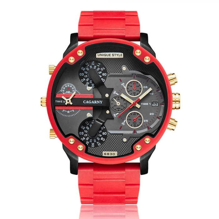 CAGARNY 6830 Quartz Dual Movement Rubberized Steel Band Watch For Men, CAGARNY 6830  Steel Band Watch (Red)