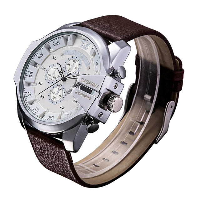 CAGARNY 6839 Irregular Large Dial Leather Band Quartz Sports Watch For Men