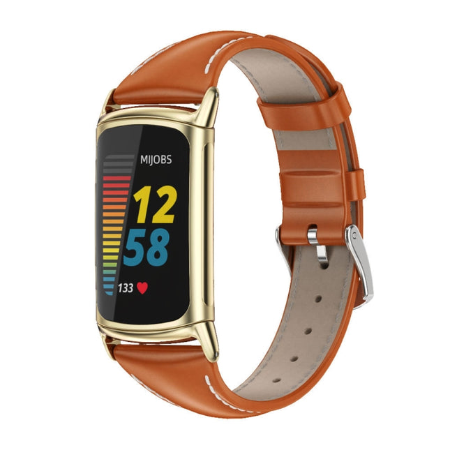 Mijobs Genuine Leather Slim Watch Band, For Fitbit Charge5
