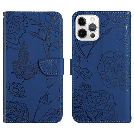 Skin Feel Butterfly Peony Embossed Leather Phone Case, For iPhone 14, For iPhone 14 Plus, For iPhone 14 Pro, For iPhone 14 Pro Max