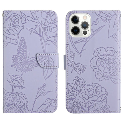 Skin Feel Butterfly Peony Embossed Leather Phone Case, For iPhone 14, For iPhone 14 Plus, For iPhone 14 Pro, For iPhone 14 Pro Max