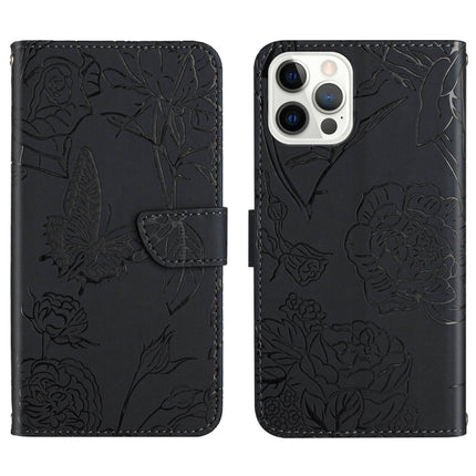 Skin Feel Butterfly Peony Embossed Leather Phone Case, For iPhone 14, For iPhone 14 Plus, For iPhone 14 Pro, For iPhone 14 Pro Max