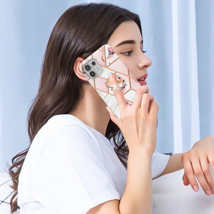 Splicing Marble Flower Pattern TPU Ring Holder Case, For Motorola Edge 20 Lite, For Motorola Edge 20 Pro