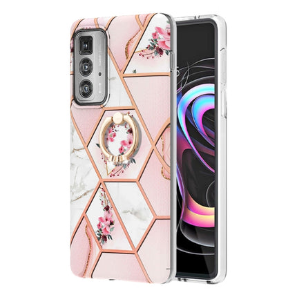 Splicing Marble Flower Pattern TPU Ring Holder Case, For Motorola Edge 20 Lite, For Motorola Edge 20 Pro