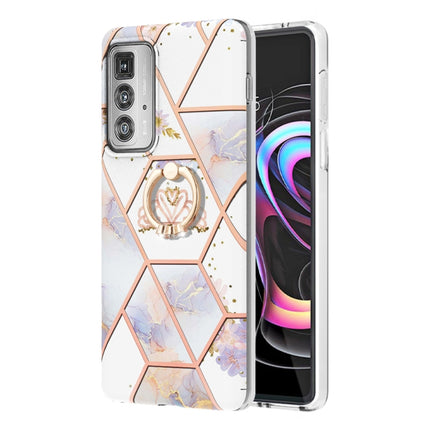 Splicing Marble Flower Pattern TPU Ring Holder Case, For Motorola Edge 20 Lite, For Motorola Edge 20 Pro