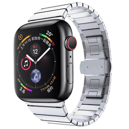 One-bead Steel Butterfly Buckle Watch Band For Apple Watch Series, For Apple Watch Series 8&7 41mm, For Apple Watch Ultra 49mm / Series 8&7 45mm, 7 41mm / 6&SE&5&4 40mm / 3&2&1 38mm, 7 45mm / 6&SE&5&4 44mm / 3&2&1 42mm