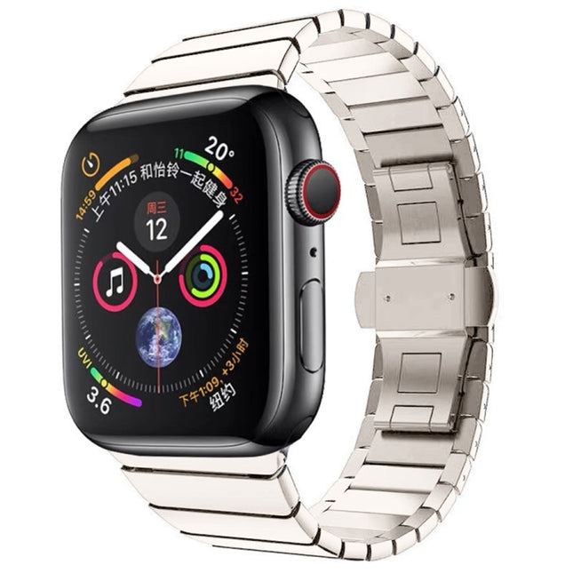 One-bead Steel Butterfly Buckle Watch Band For Apple Watch Series, For Apple Watch Series 8&7 41mm, For Apple Watch Ultra 49mm / Series 8&7 45mm, 7 41mm / 6&SE&5&4 40mm / 3&2&1 38mm, 7 45mm / 6&SE&5&4 44mm / 3&2&1 42mm