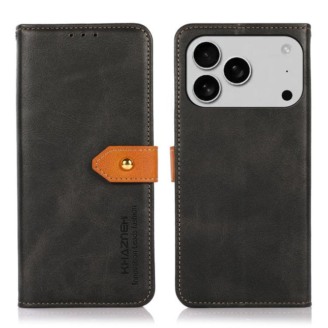 KHAZNEH Dual-color Cowhide Texture Flip Leather Phone Case, For iPhone 17 Pro Max, For iPhone 17 Pro, For iPhone 17, For iPhone Air, For iPhone 16e, For iPhone 16 Pro Max