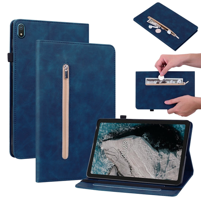Skin Feel Solid Color Zipper Leather Tablet Case, For Nokia T20 10.4 2021