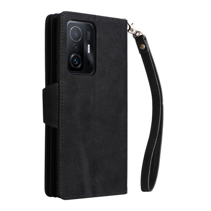Rivet Buckle 9 Cards Three Fold Leather Phone Case, For Xiaomi 11T