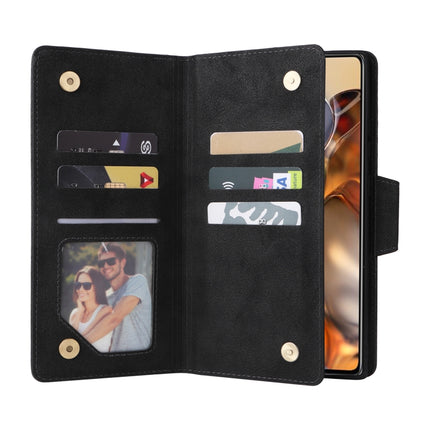 Rivet Buckle 9 Cards Three Fold Leather Phone Case, For Xiaomi 11T