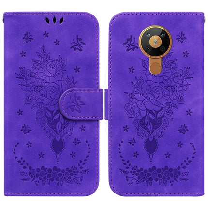 Butterfly Rose Embossed Leather Phone Case, For Nokia 1.3, For Nokia 5.3, For Nokia 5.4, For Nokia C20 / C10
