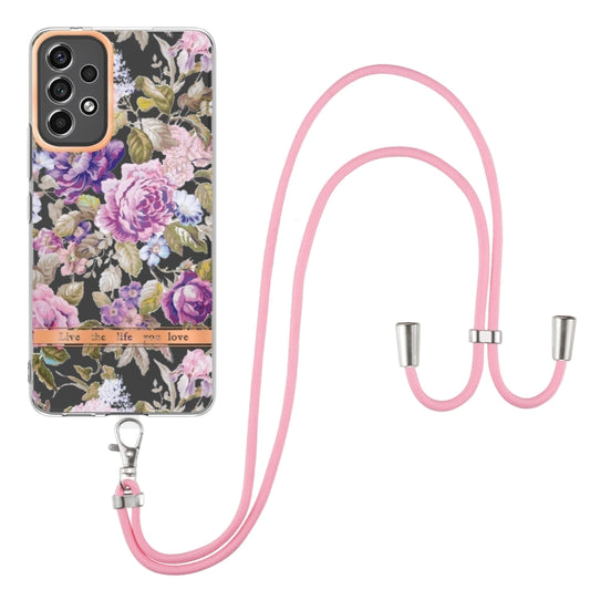 Flowers Series TPU Phone Case with Lanyard, For Samsung Galaxy A23, For Samsung Galaxy A73 5G