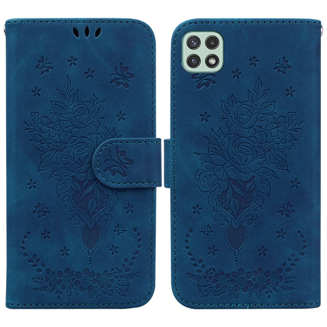 Butterfly Rose Embossed Leather Phone Case, For Samsung Galaxy A22 5G, For Samsung Galaxy A03 166mm, For Samsung Galaxy A03 Core, For Samsung Galaxy A10 / M10