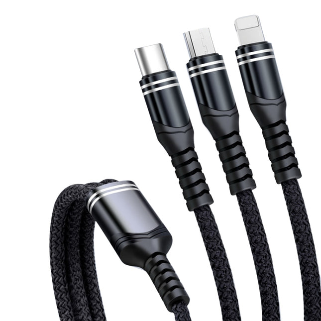 Cable de datos trenzado de carga rápida 3 en 1 USB a 8 pines + Micro USB + USB-C / Tipo-C, 6 A, 66 W, USB a 8 pines + Micro USB + Tipo-C
