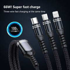 6A 66W 3 in 1 USB to 8 Pin + Micro USB + USB-C / Type-CFast Charging Braided Data Cable, USB to 8 Pin+Micro USB+Type-C