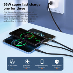 6A 66W 3 in 1 USB to 8 Pin + Micro USB + USB-C / Type-CFast Charging Braided Data Cable, USB to 8 Pin+Micro USB+Type-C