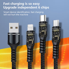 6A 66W 3 in 1 USB to 8 Pin + Micro USB + USB-C / Type-CFast Charging Braided Data Cable, USB to 8 Pin+Micro USB+Type-C