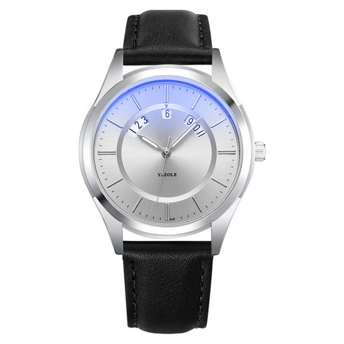 YAZOLE 513 Leather Band Calendar Waterproof Quartz Watch