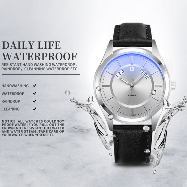 YAZOLE 513 Leather Band Calendar Waterproof Quartz Watch
