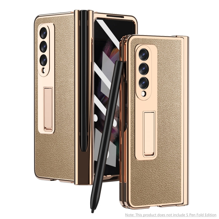 Litchi Texture Integrated Electroplating Hinge Flip Phone Case with Pen Slot
