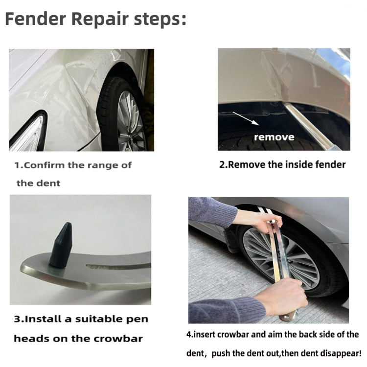 N8 10 in 1 Car Paintless Dent Removal Fender Damage Repair Puller Lifter Arc Crowbar Tools Hook Rods kit, 10 in 1