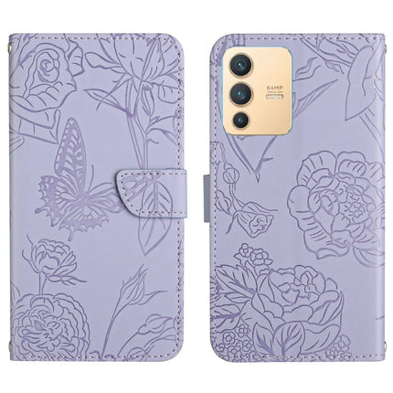 Skin Feel Butterfly Peony Embossed Leather Phone Case, For vivo V23 5G