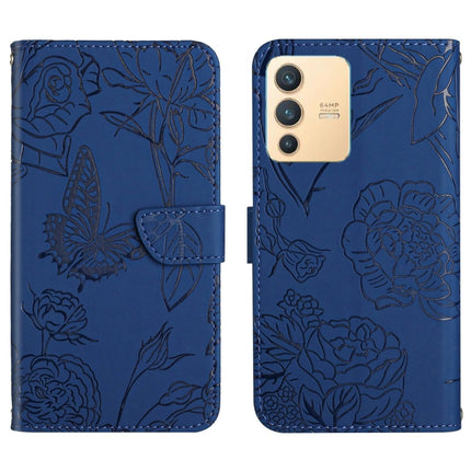 Skin Feel Butterfly Peony Embossed Leather Phone Case, For vivo V23 5G