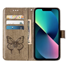 Embossed Butterfly Leather Phone Case, For iPhone 14, For iPhone 14 Plus, For iPhone 14 Pro, For iPhone 14 Pro Max