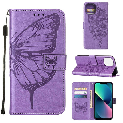 Embossed Butterfly Leather Phone Case, For iPhone 14, For iPhone 14 Plus, For iPhone 14 Pro