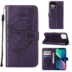 Embossed Butterfly Leather Phone Case, For iPhone 14, For iPhone 14 Plus, For iPhone 14 Pro, For iPhone 14 Pro Max