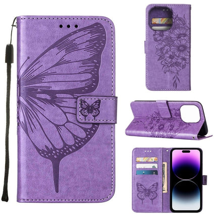 Embossed Butterfly Leather Phone Case, For iPhone 14, For iPhone 14 Plus, For iPhone 14 Pro