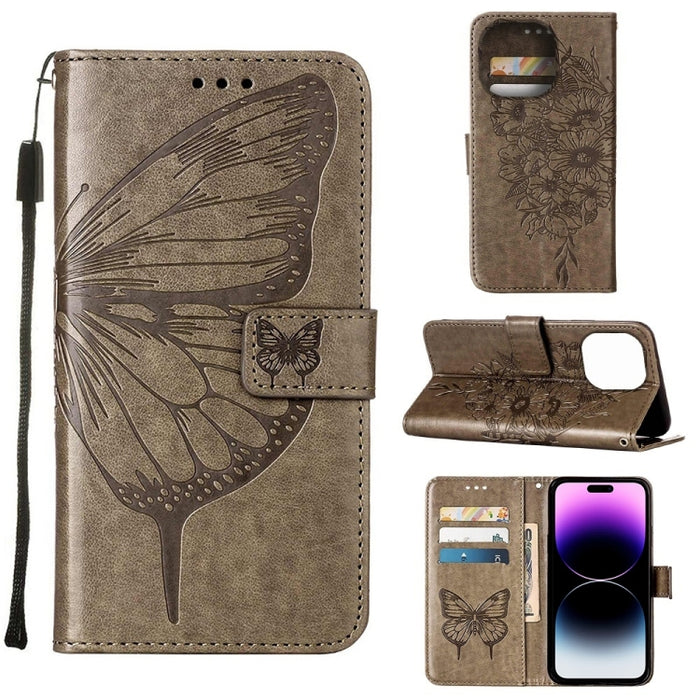 Embossed Butterfly Leather Phone Case, For iPhone 14 Pro Max