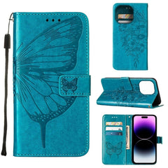 Embossed Butterfly Leather Phone Case, For iPhone 14, For iPhone 14 Plus, For iPhone 14 Pro, For iPhone 14 Pro Max