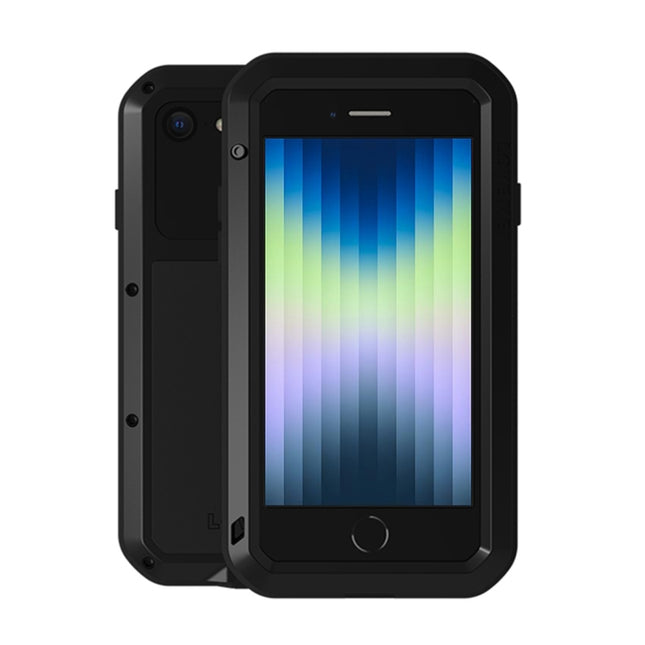 LOVE MEI - Funda protectora para teléfono de metal, resistente al agua, a prueba de golpes y al polvo con cristal, para iPhone SE 2022/SE 2020/8/7
