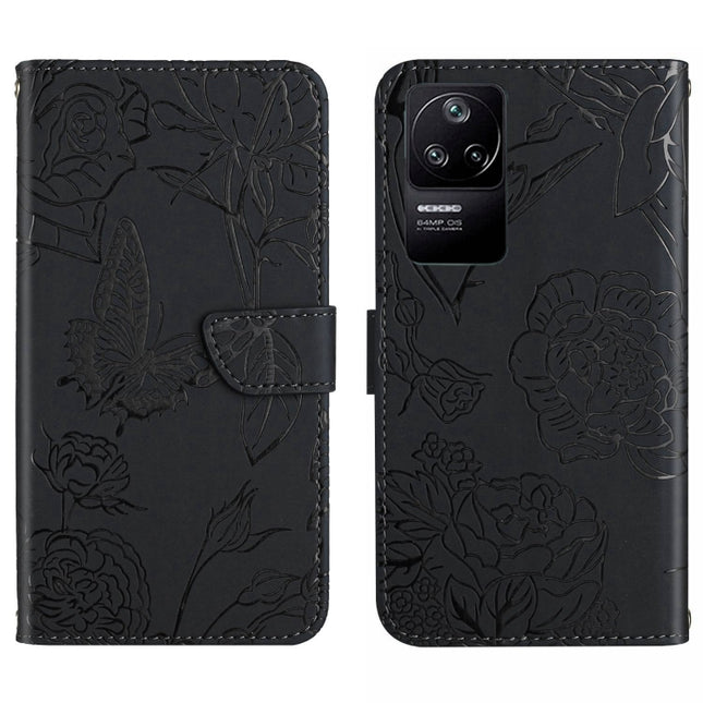 Skin Feel Butterfly Peony Embossed Leather Phone Case, For Xiaomi Poco F4 5G, For Xiaomi Poco X4 GT