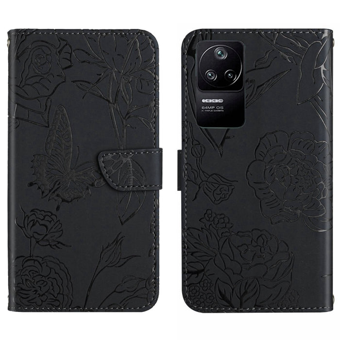 Skin Feel Butterfly Peony Embossed Leather Phone Case, For Xiaomi Poco F4 5G, For Xiaomi Poco X4 GT