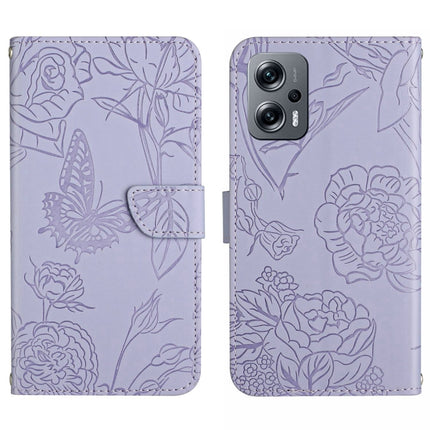Skin Feel Butterfly Peony Embossed Leather Phone Case, For Xiaomi Poco F4 5G, For Xiaomi Poco X4 GT