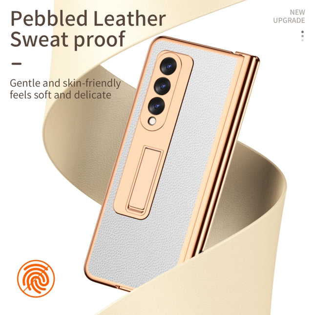 Litchi Texture Leather Hinged Electroplated Phone Case with S Pen Fold Edition & Protective Film