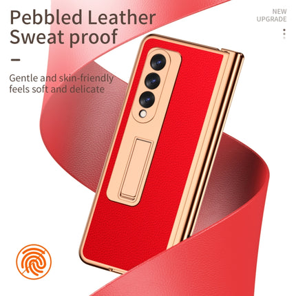 Litchi Texture Leather Hinged Electroplated Phone Case with S Pen Fold Edition & Protective Film, For Samsung Galaxy Z Fold3 5G