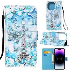 Painted Flat Texture Leather Case with Lanyard & Card Slot & Wallet & Holder, For iPhone 14, For iPhone 14 Plus, For iPhone 14 Pro, For iPhone 14 Pro Max