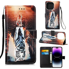 Painted Flat Texture Leather Case with Lanyard & Card Slot & Wallet & Holder, For iPhone 14, For iPhone 14 Plus, For iPhone 14 Pro, For iPhone 14 Pro Max